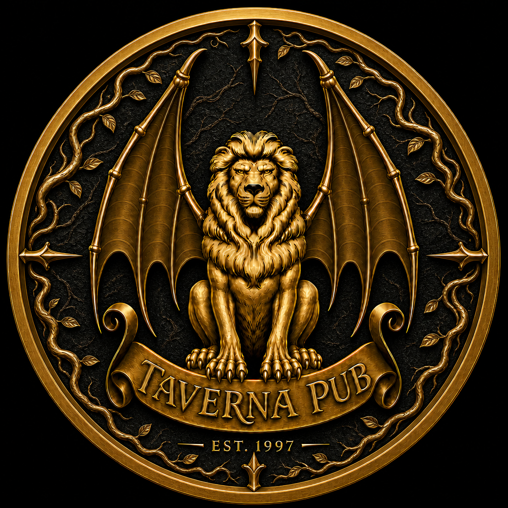Brasão dourado da Taverna Pub